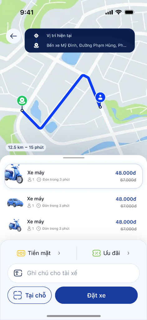 Giao diện đặt xe Thành Phát GO