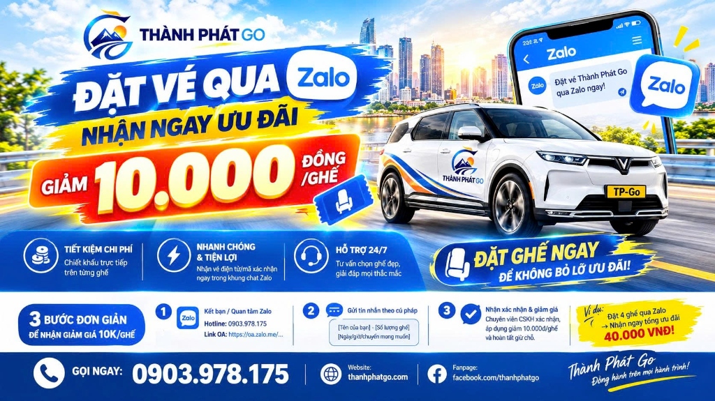 Đặt vé qua Zalo nhận ngay ưu đãi giảm 10.000 đồng/ghế — Thành Phát GO